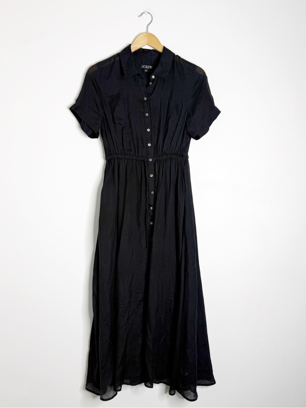J.Crew Cerise Ramie Shirt Dress Black Size 4 Button Front Midi CK661